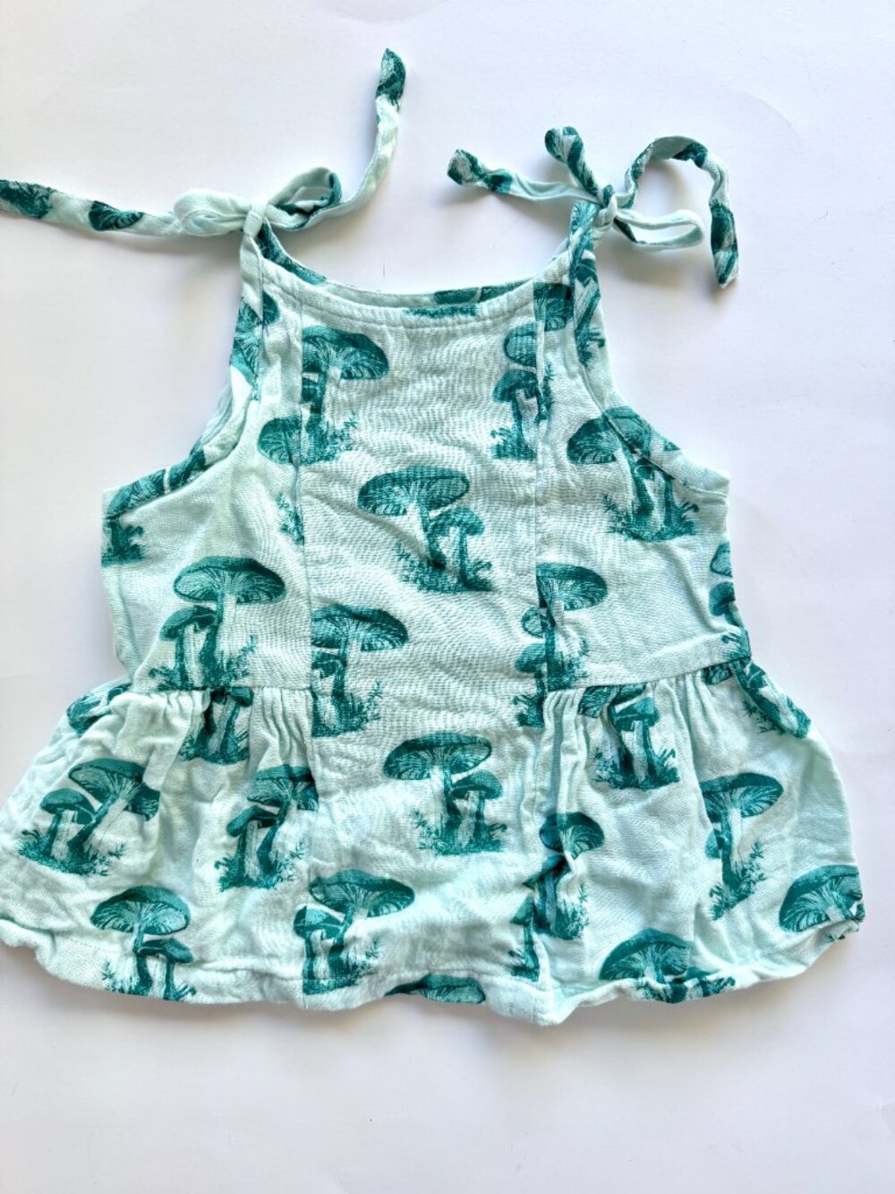 Kate Quinn Muslin Mushroom Tie Strap Peplum Top Mint 3T